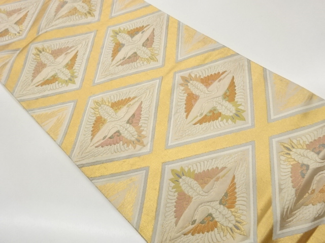 向かい鶴菱模様織出し袋帯